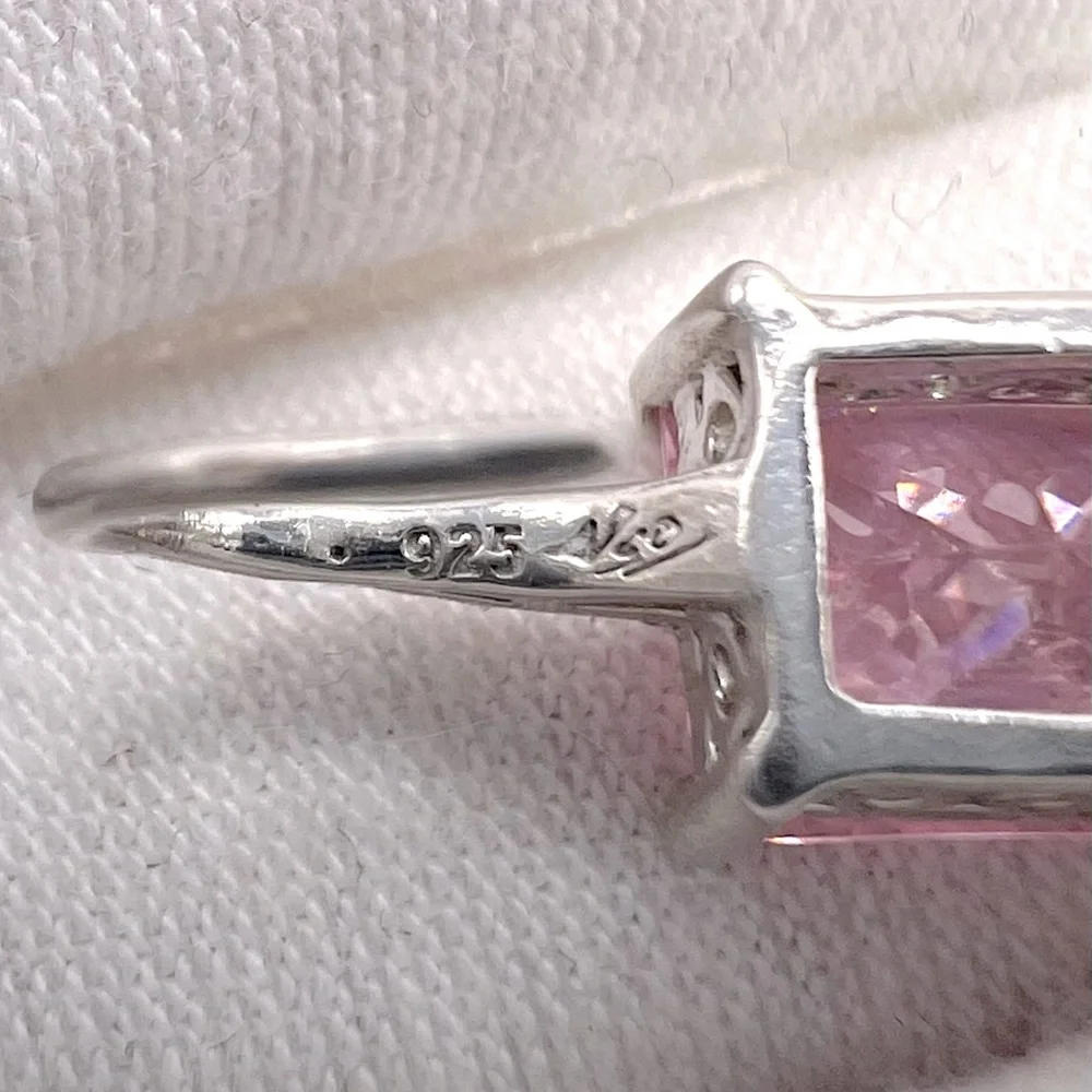 .925 Sterling Silver 9mmx7mm Rectangle Pink Cz Lever Back Earrings - Picture 8 of 13